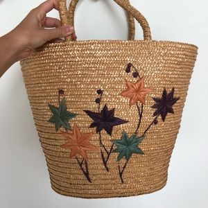 Embroidered wicker tote